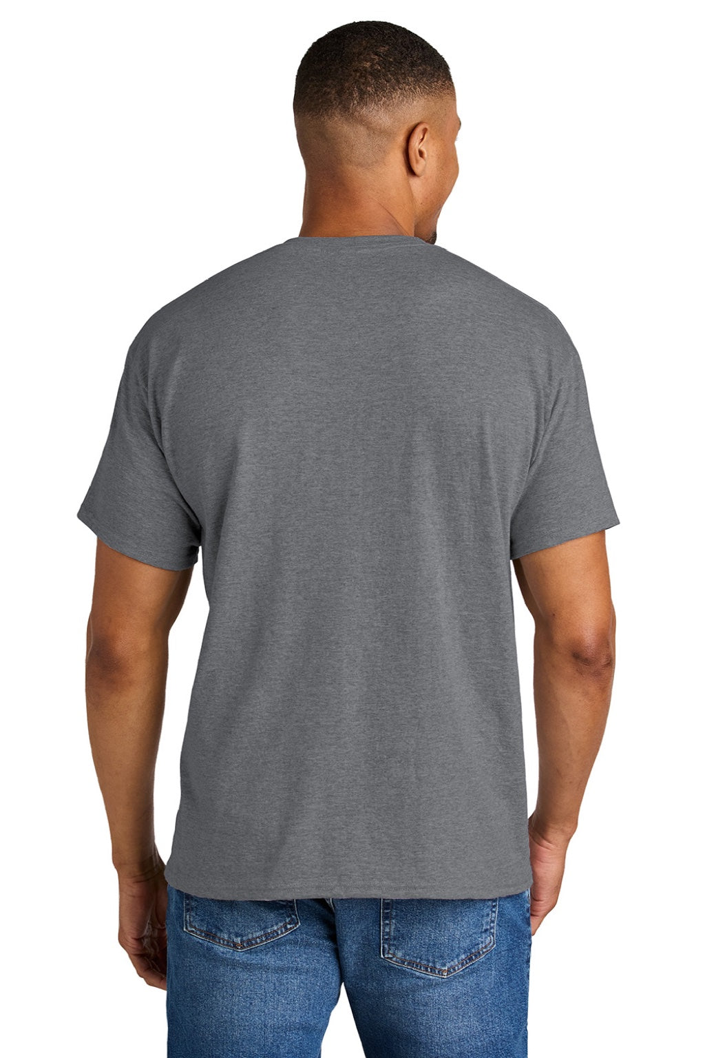 Gildan 8000 Mens DryBlend Moisture Wicking Short Sleeve Crewneck T-Shirt Heather Graphite Grey Model Back