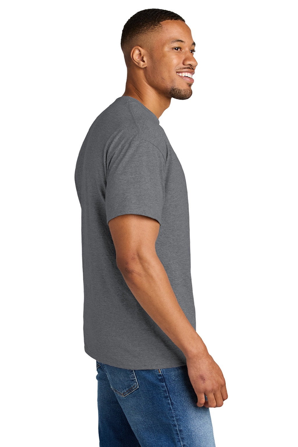 Gildan 8000 Mens DryBlend Moisture Wicking Short Sleeve Crewneck T-Shirt Heather Graphite Grey Model Side