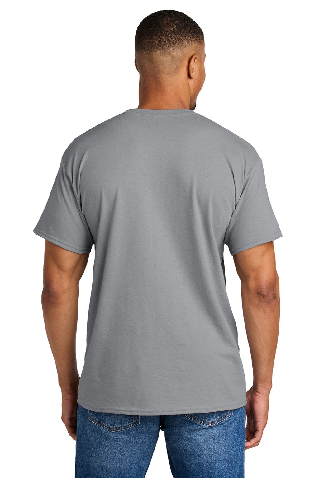 Gildan 8000 Mens DryBlend Moisture Wicking Short Sleeve Crewneck T-Shirt Gravel Grey Model Back