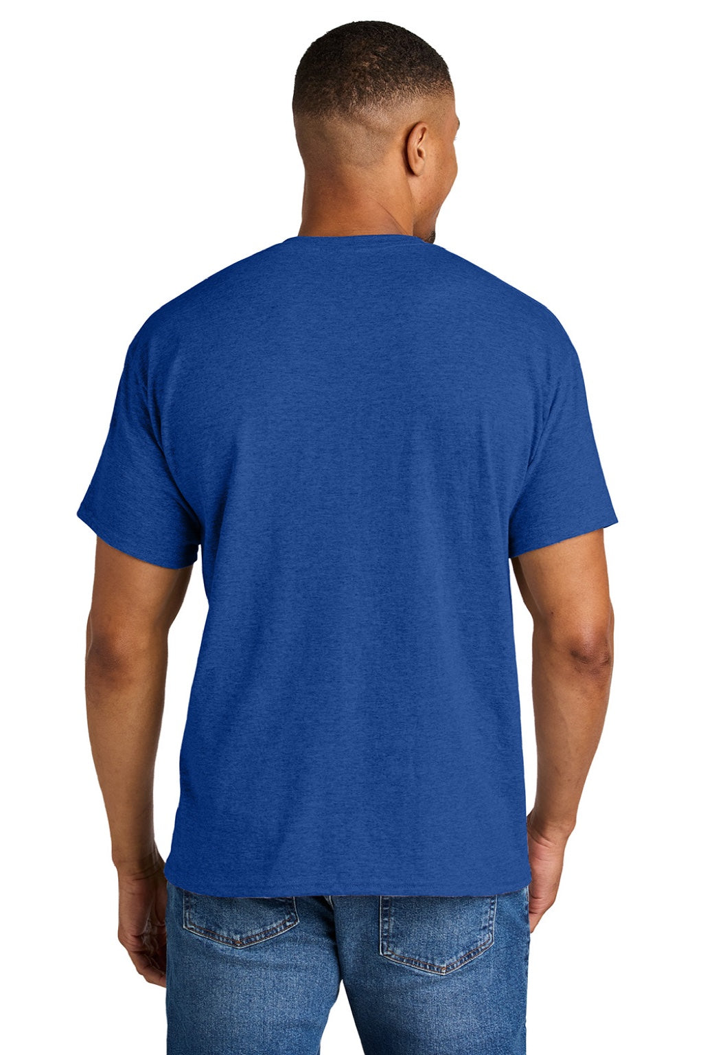 Gildan 8000 Mens DryBlend Moisture Wicking Short Sleeve Crewneck T-Shirt Heather Deep Royal Blue Model Back