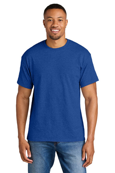 Gildan 8000 Mens DryBlend Moisture Wicking Short Sleeve Crewneck T-Shirt Heather Deep Royal Blue Model Front