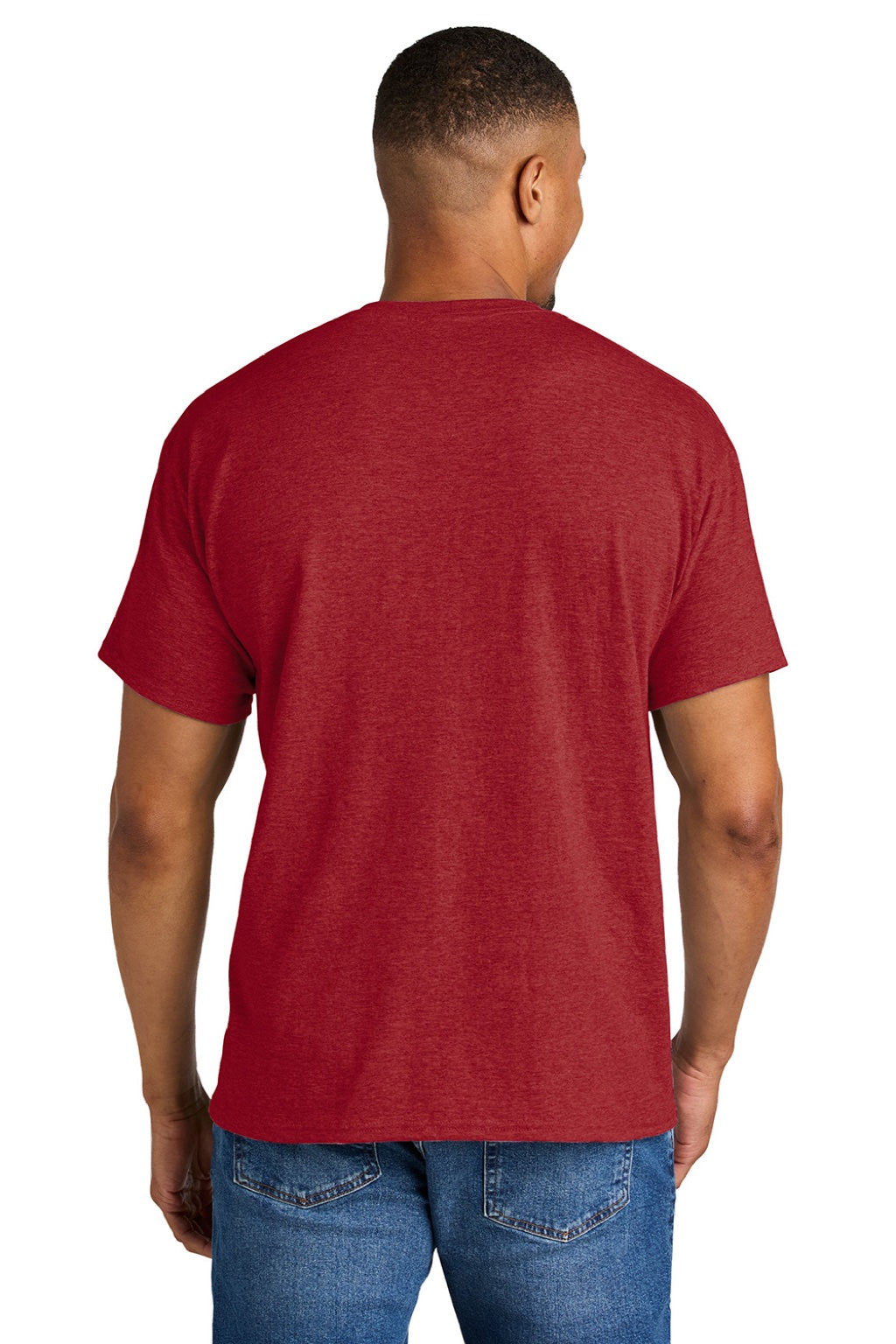 Gildan 8000 Mens DryBlend Moisture Wicking Short Sleeve Crewneck T-Shirt Heather Scarlet Red Model Back