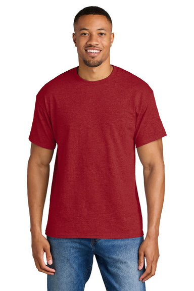 Gildan 8000 Mens DryBlend Moisture Wicking Short Sleeve Crewneck T-Shirt Heather Scarlet Red Model Front