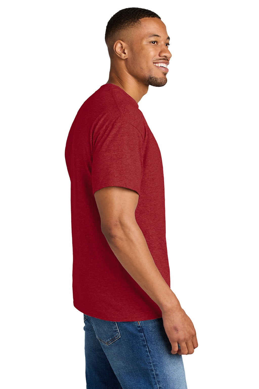 Gildan 8000 Mens DryBlend Moisture Wicking Short Sleeve Crewneck T-Shirt Heather Scarlet Red Model Side