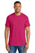 Gildan 8000 Mens DryBlend Moisture Wicking Short Sleeve Crewneck T-Shirt Heliconia Pink Model Front