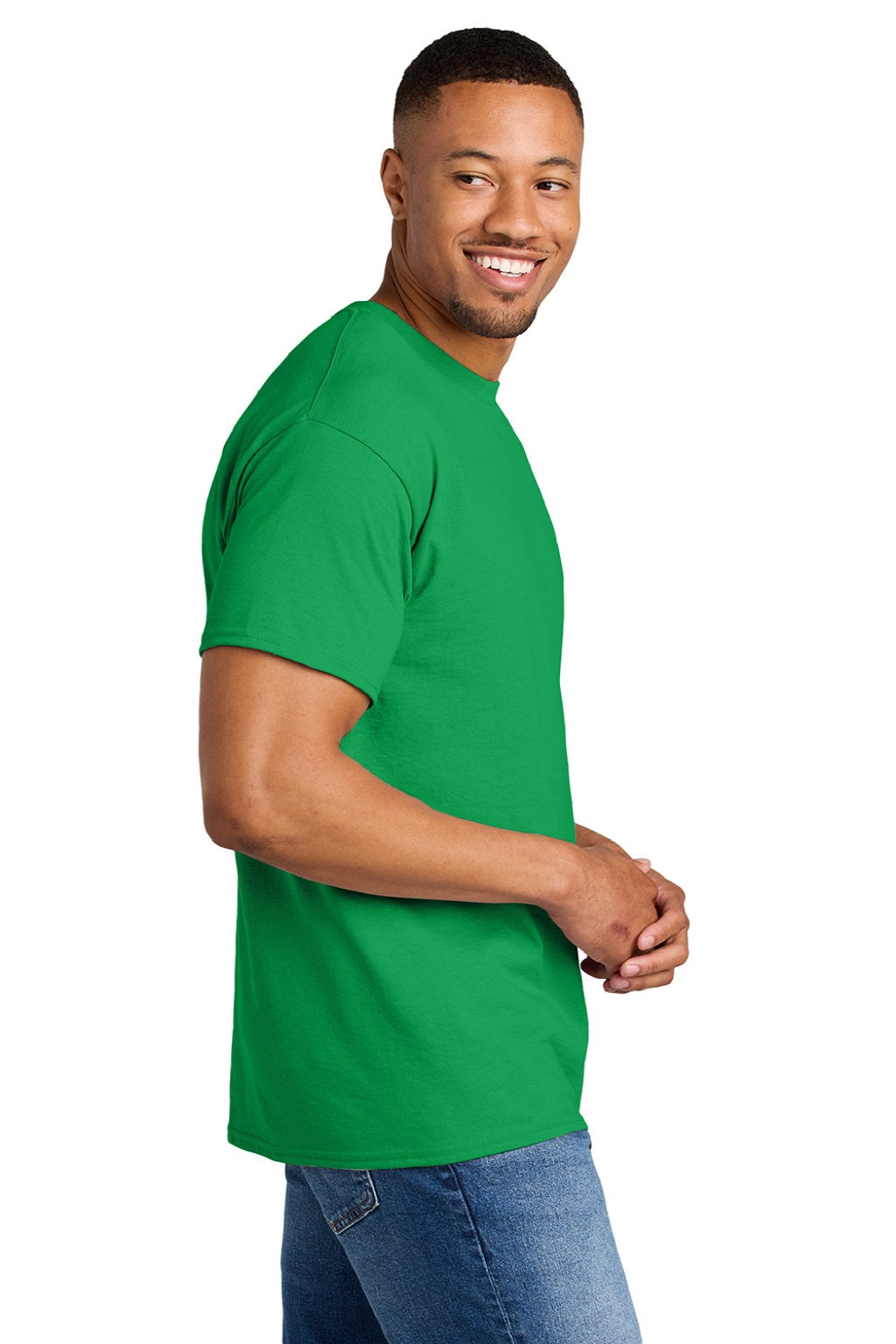 Gildan 8000 Mens DryBlend Moisture Wicking Short Sleeve Crewneck T-Shirt Irish Green Model Side
