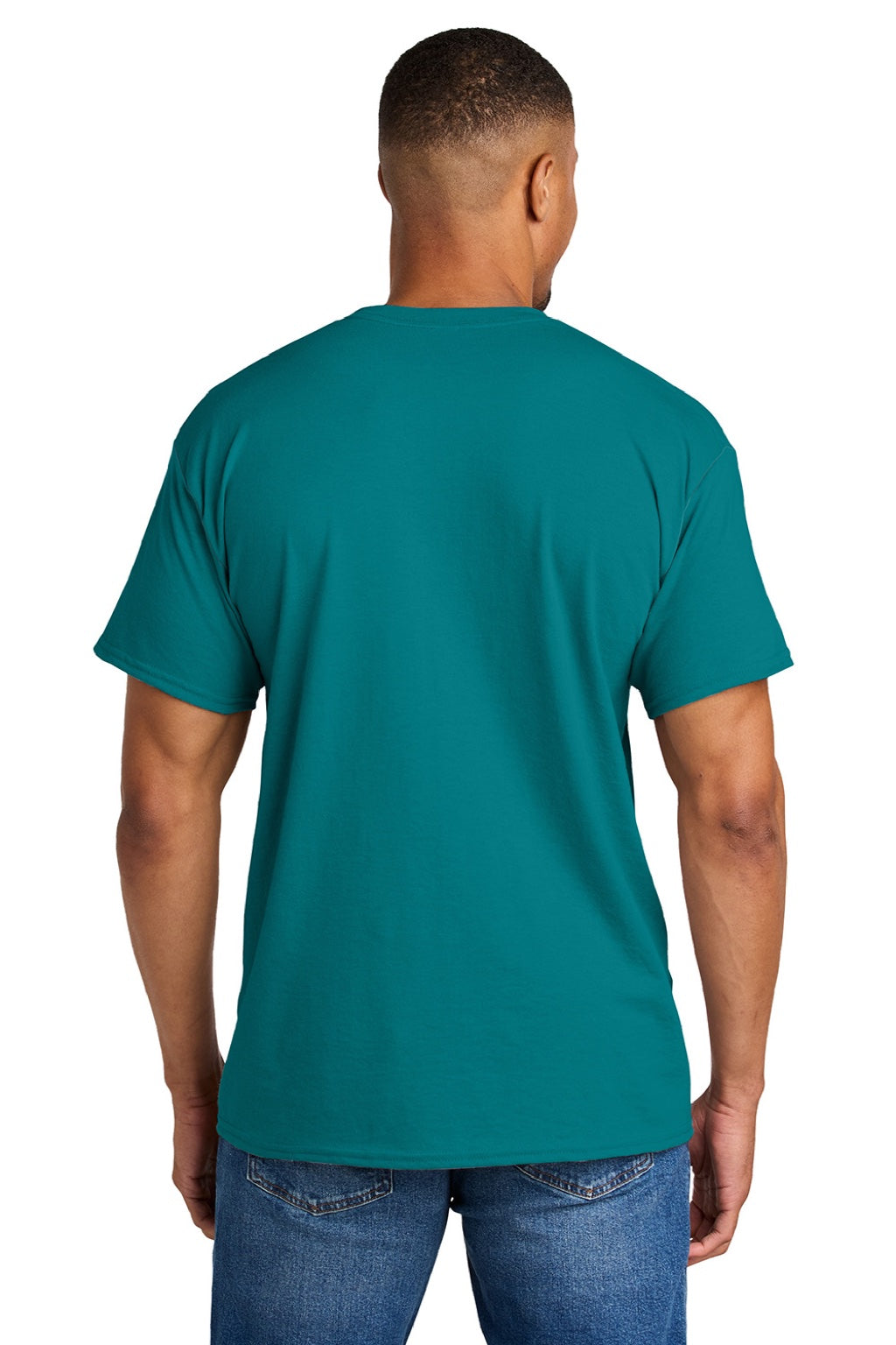 Gildan 8000 Mens DryBlend Moisture Wicking Short Sleeve Crewneck T-Shirt Jade Dome Green Model Back