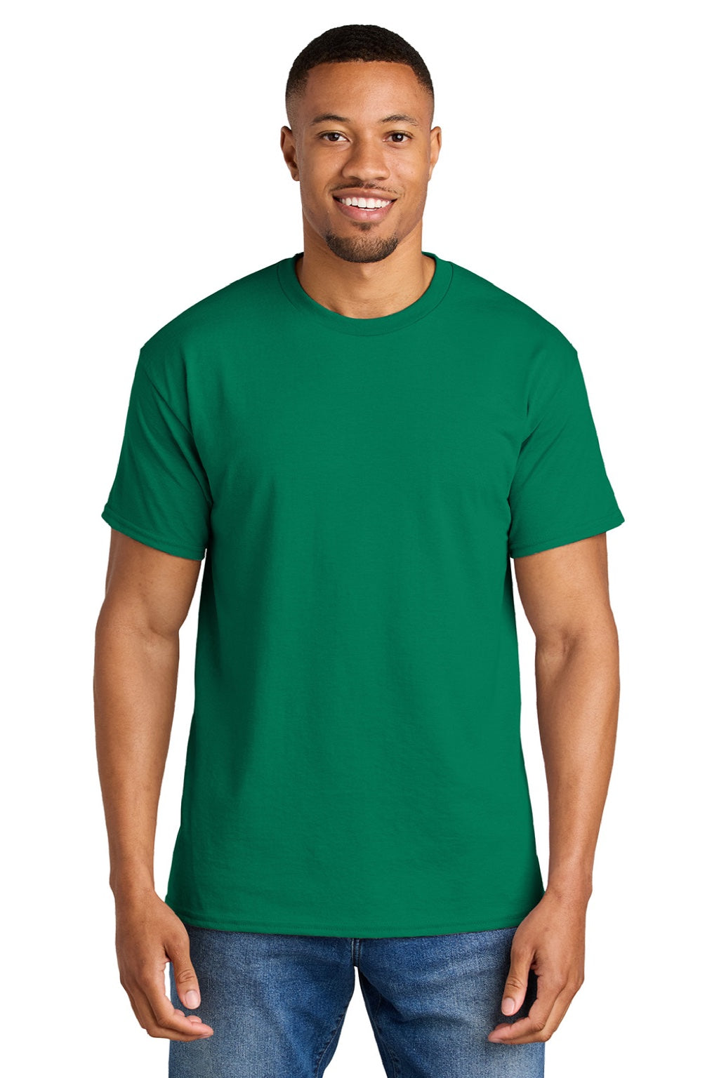 Gildan 8000 Mens DryBlend Moisture Wicking Short Sleeve Crewneck T-Shirt Kelly Green Model Front