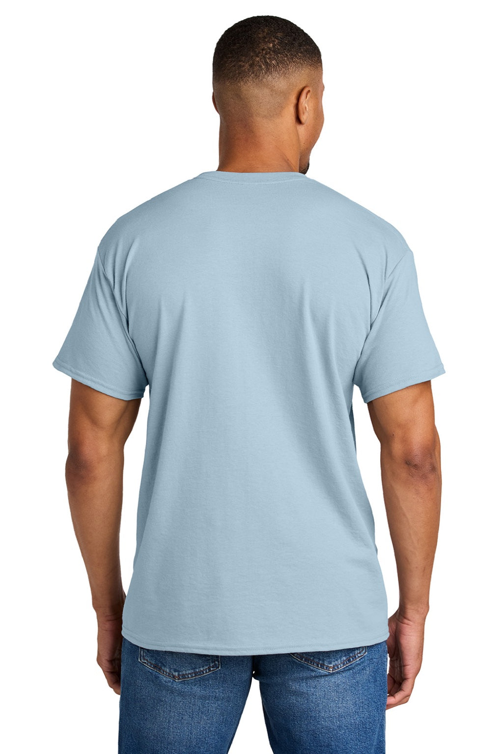 Gildan 8000 Mens DryBlend Moisture Wicking Short Sleeve Crewneck T-Shirt Light Blue Model Back