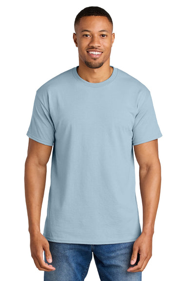 Gildan 8000 Mens DryBlend Moisture Wicking Short Sleeve Crewneck T-Shirt Light Blue Model Front
