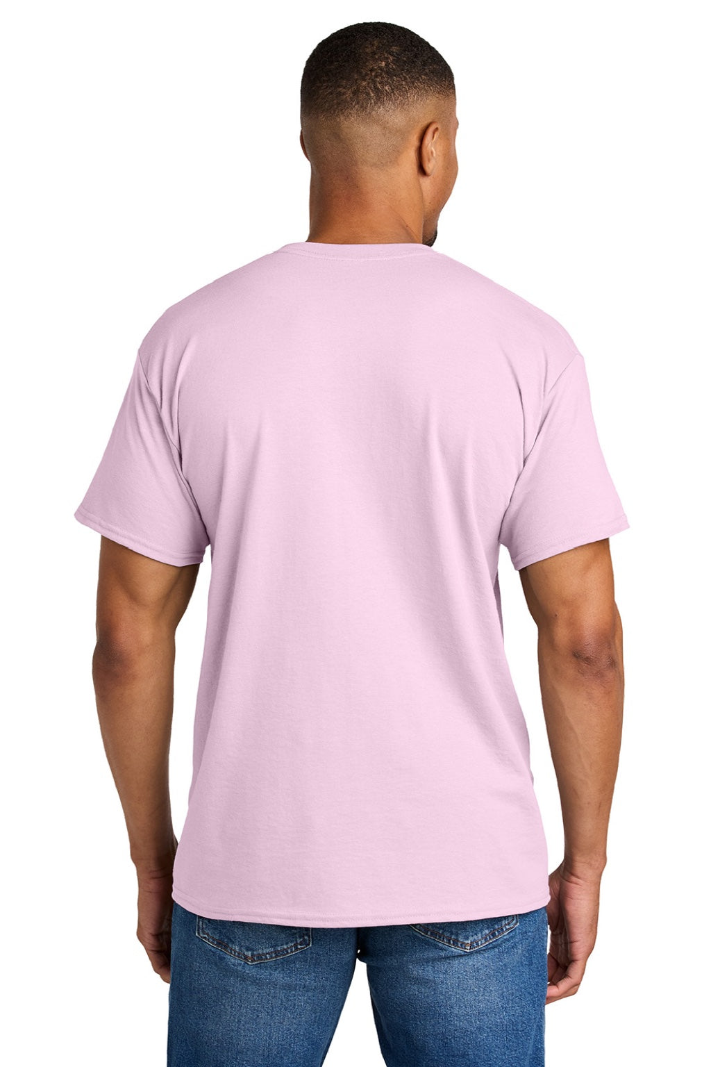 Gildan 8000 Mens DryBlend Moisture Wicking Short Sleeve Crewneck T-Shirt Light Pink Model Back