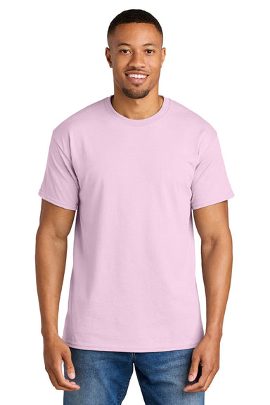 Gildan 8000 Mens DryBlend Moisture Wicking Short Sleeve Crewneck T-Shirt Light Pink Model Front