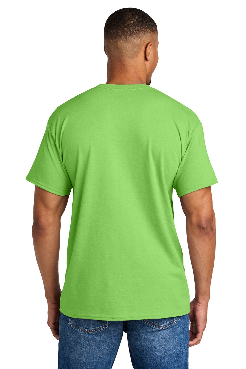 Gildan 8000 Mens DryBlend Moisture Wicking Short Sleeve Crewneck T-Shirt Lime Green Model Back