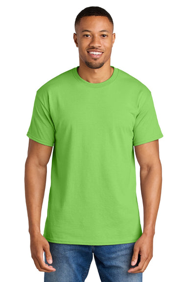 Gildan 8000 Mens DryBlend Moisture Wicking Short Sleeve Crewneck T-Shirt Lime Green Model Front