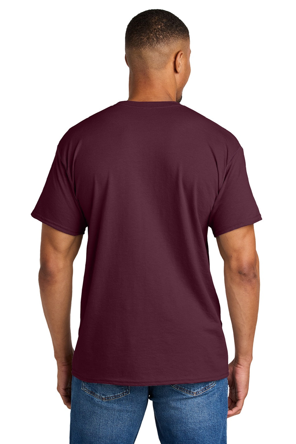 Gildan 8000 Mens DryBlend Moisture Wicking Short Sleeve Crewneck T-Shirt Maroon Model Back