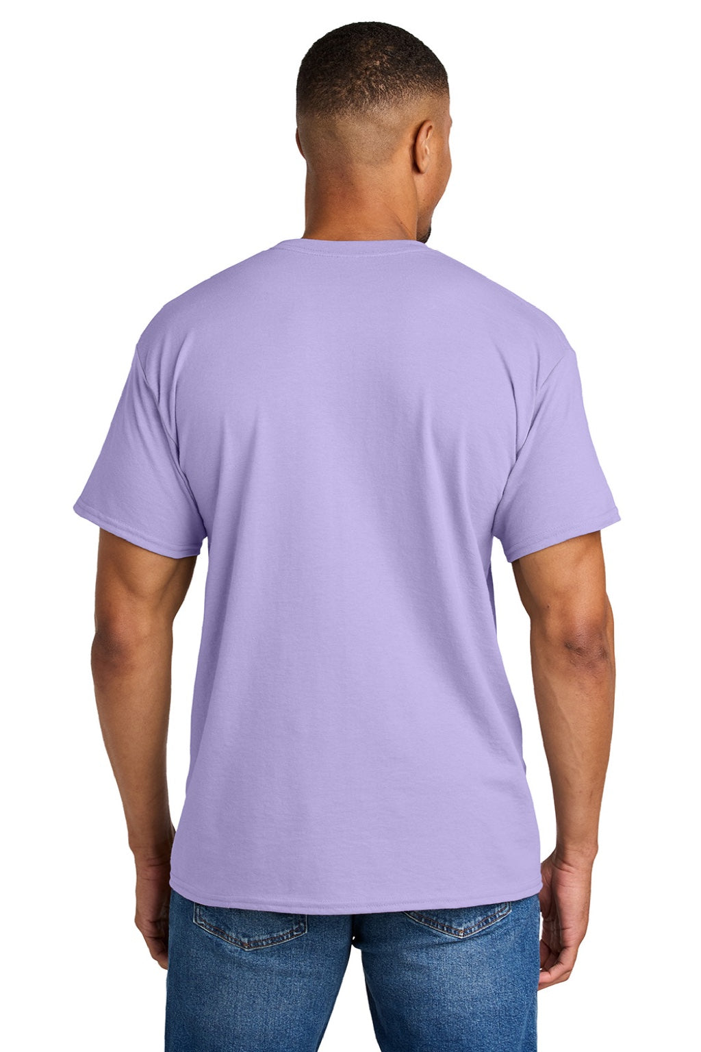 Gildan 8000 Mens DryBlend Moisture Wicking Short Sleeve Crewneck T-Shirt Orchid Purple Model Back