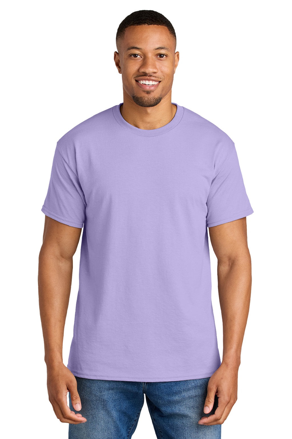 Gildan 8000 Mens DryBlend Moisture Wicking Short Sleeve Crewneck T-Shirt Orchid Purple Model Front