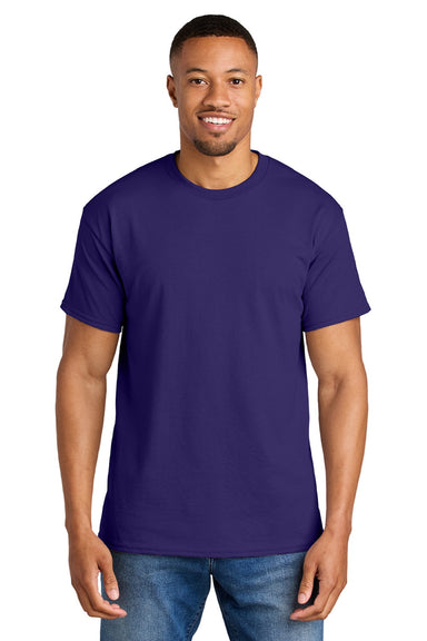 Gildan 8000 Mens DryBlend Moisture Wicking Short Sleeve Crewneck T-Shirt Purple Model Front