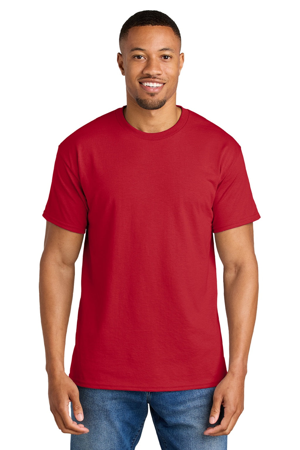 Gildan 8000 Mens DryBlend Moisture Wicking Short Sleeve Crewneck T-Shirt Red Model Front