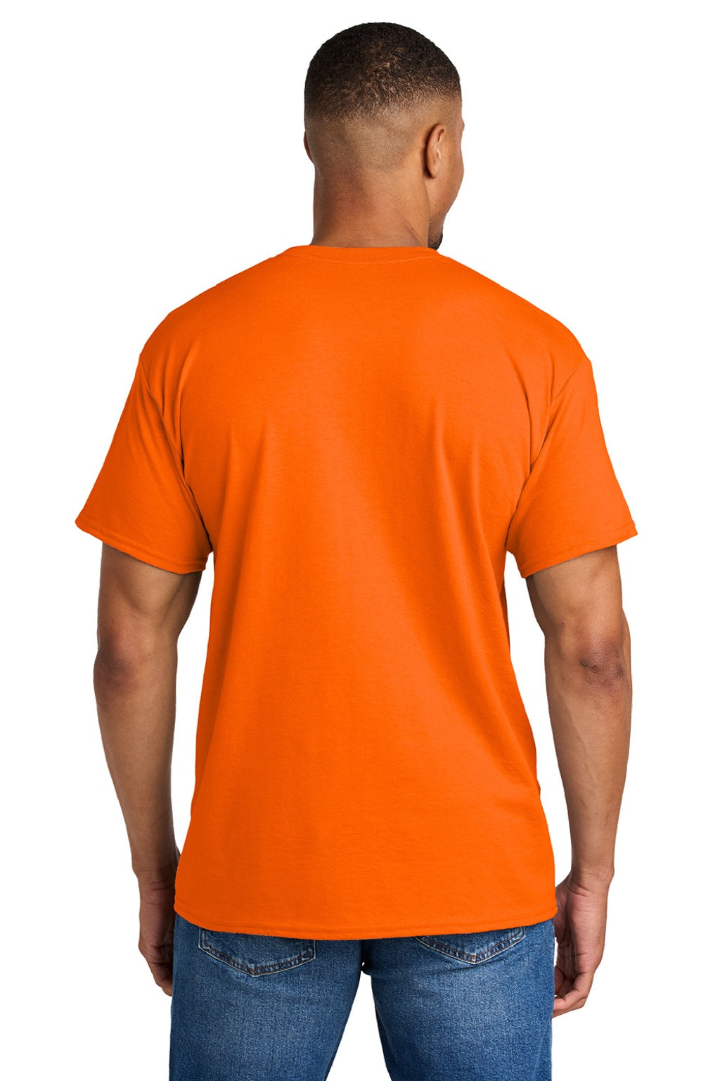 Gildan 8000 Mens DryBlend Moisture Wicking Short Sleeve Crewneck T-Shirt Safety Orange Model Back