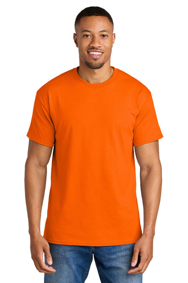 Gildan 8000 Mens DryBlend Moisture Wicking Short Sleeve Crewneck T-Shirt Safety Orange Model Front