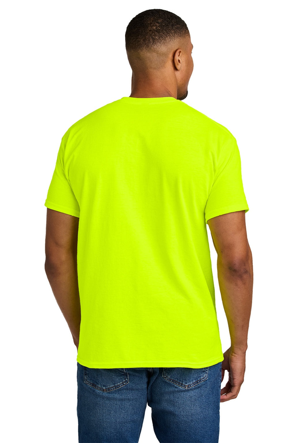 Gildan 8000 Mens DryBlend Moisture Wicking Short Sleeve Crewneck T-Shirt Safety Green Model Back