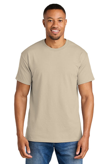 Gildan 8000 Mens DryBlend Moisture Wicking Short Sleeve Crewneck T-Shirt Sand Model Front