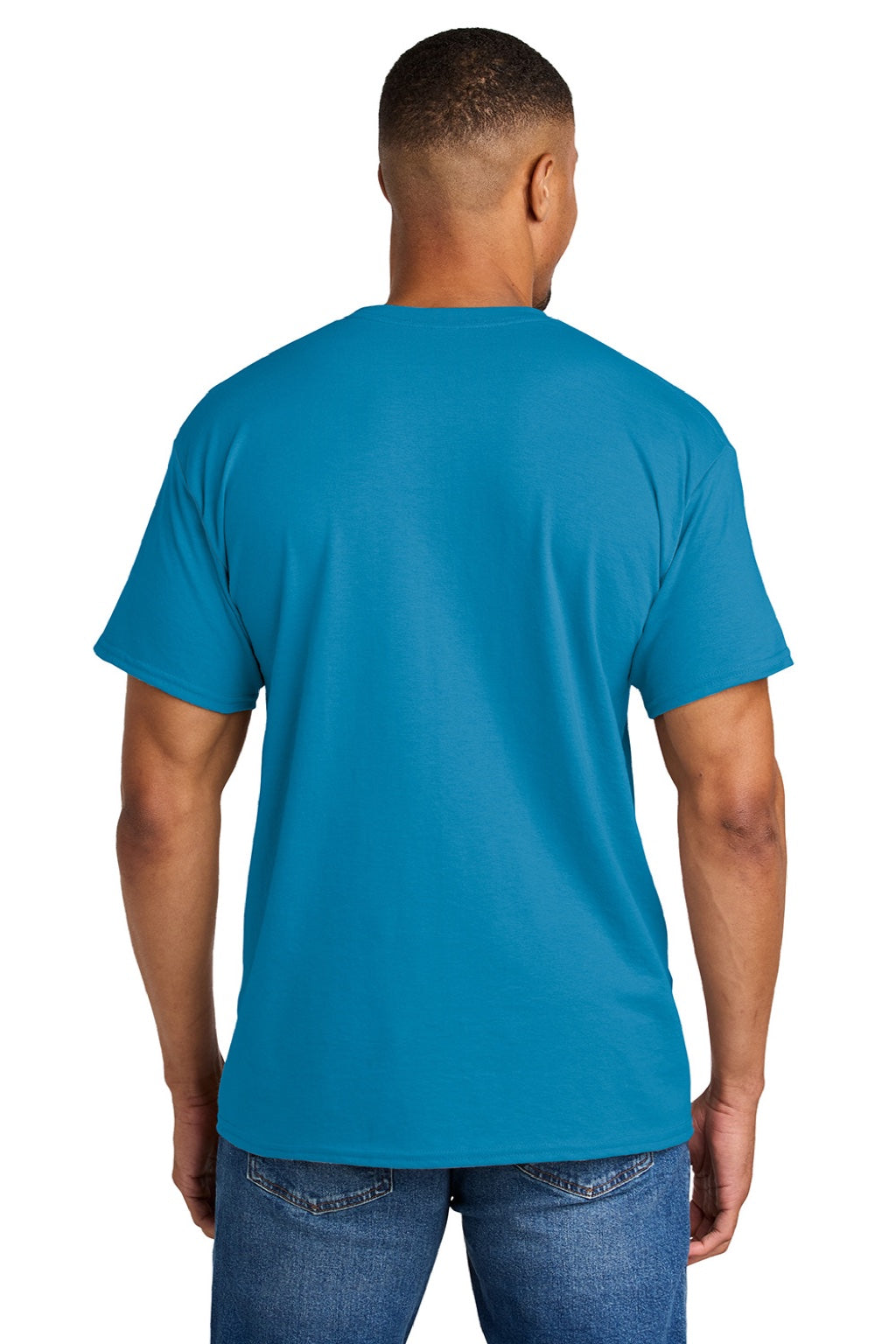 Gildan 8000 Mens DryBlend Moisture Wicking Short Sleeve Crewneck T-Shirt Sapphire Blue Model Back