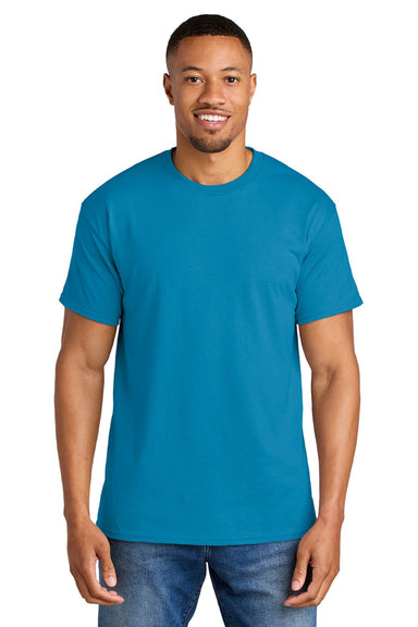 Gildan 8000 Mens DryBlend Moisture Wicking Short Sleeve Crewneck T-Shirt Sapphire Blue Model Front