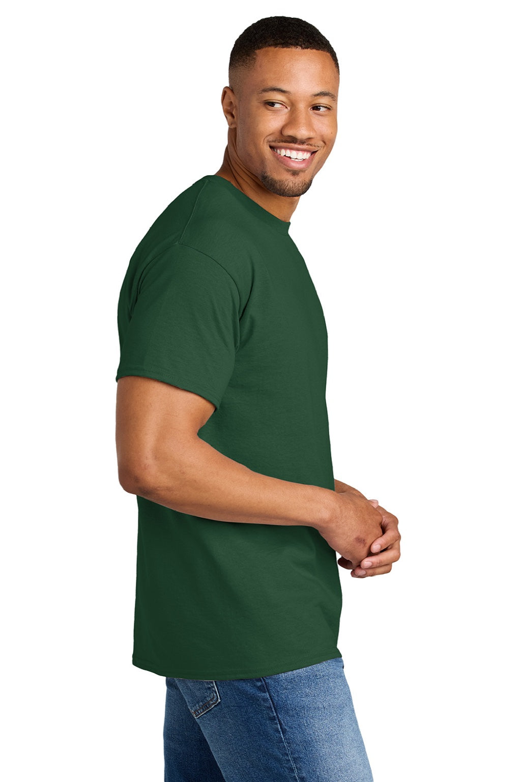 Gildan 8000 Mens DryBlend Moisture Wicking Short Sleeve Crewneck T-Shirt Sport Dark Green Model Side