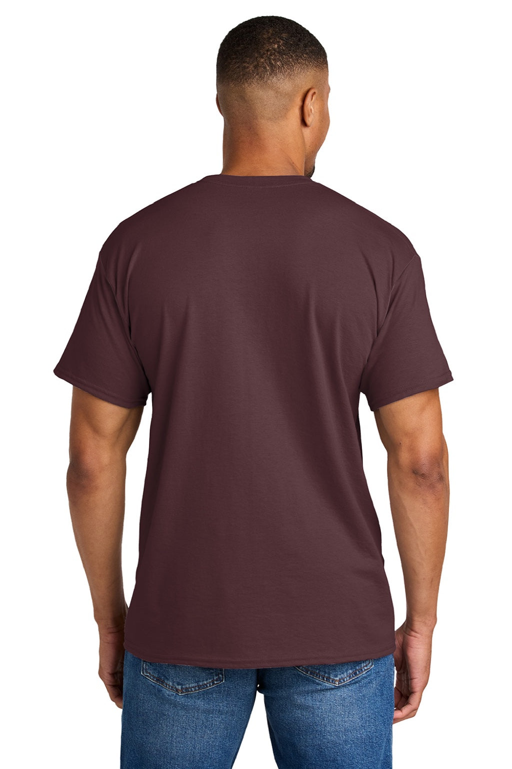 Gildan 8000 Mens DryBlend Moisture Wicking Short Sleeve Crewneck T-Shirt Sport Dark Maroon Model Back