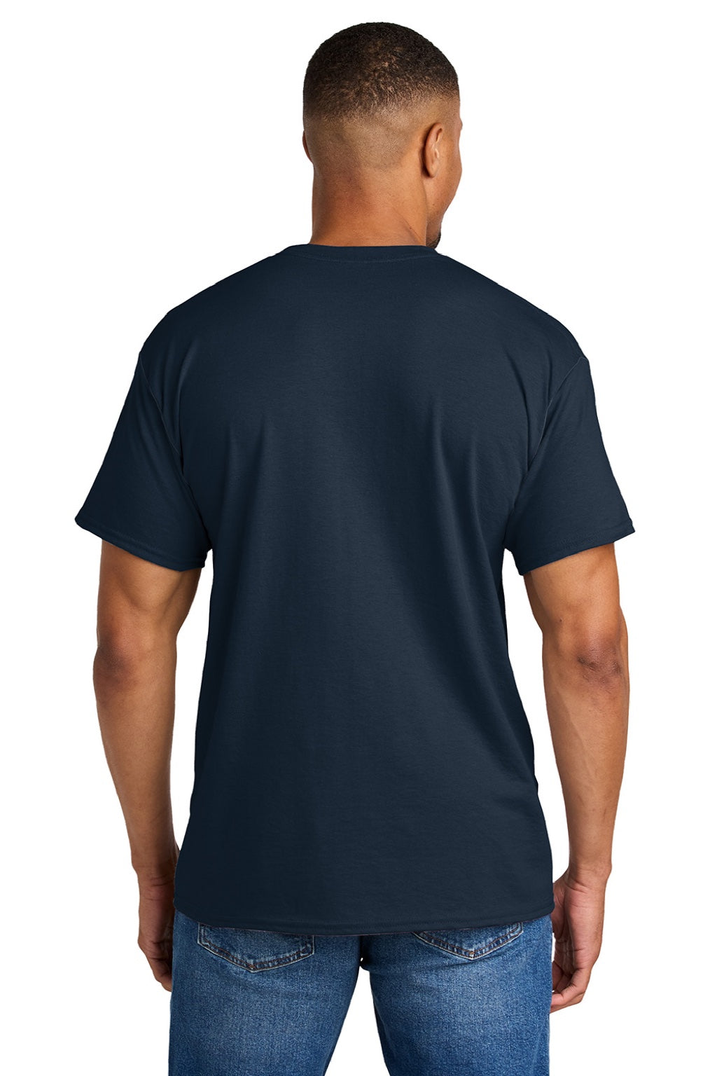 Gildan 8000 Mens DryBlend Moisture Wicking Short Sleeve Crewneck T-Shirt Sport Dark Navy Blue Model Back