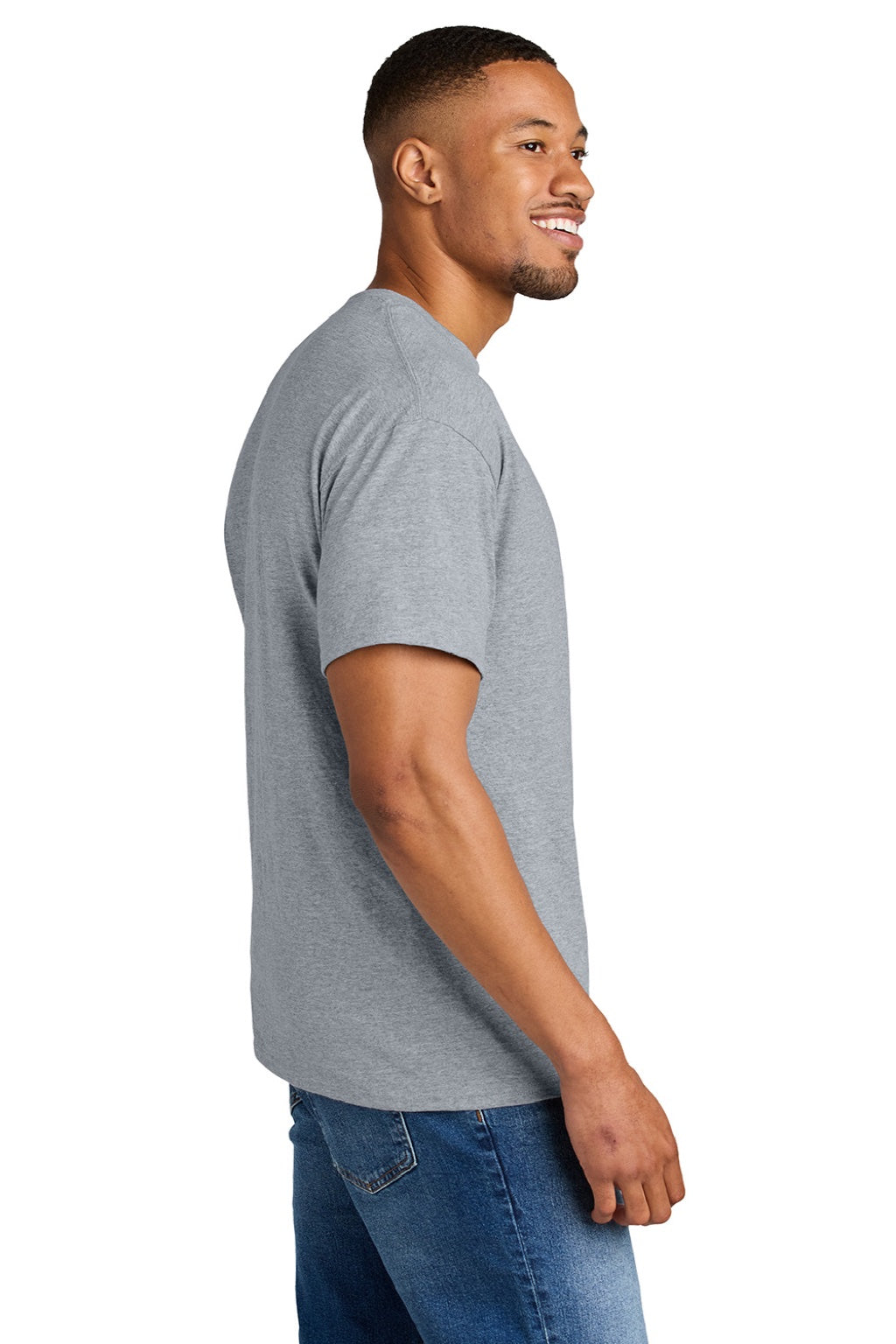 Gildan 8000 Mens DryBlend Moisture Wicking Short Sleeve Crewneck T-Shirt Sport Grey Model Side