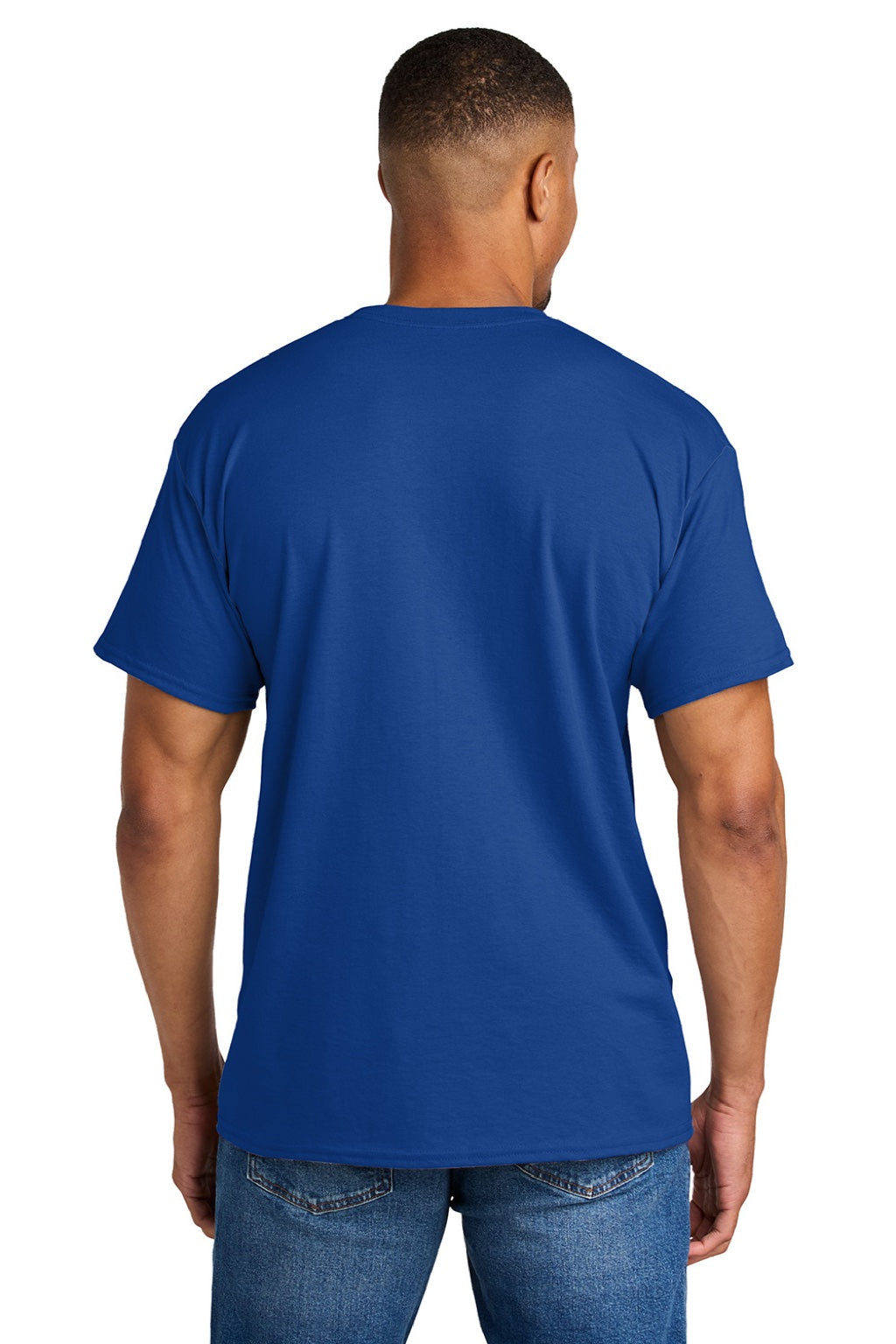 Gildan 8000 Mens DryBlend Moisture Wicking Short Sleeve Crewneck T-Shirt Sport Royal Blue Model Back