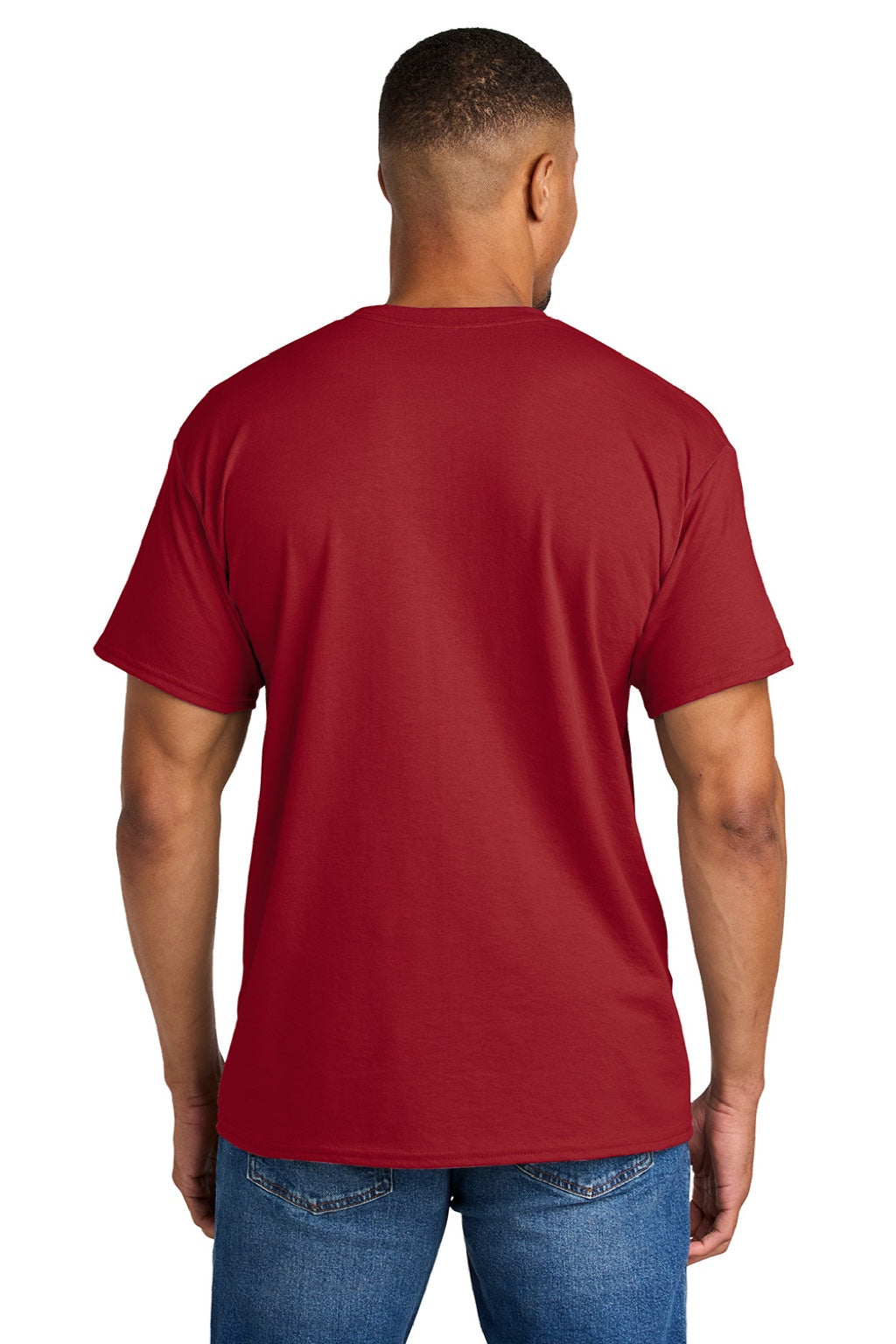 Gildan 8000 Mens DryBlend Moisture Wicking Short Sleeve Crewneck T-Shirt Sport Scarlet Red Model Back