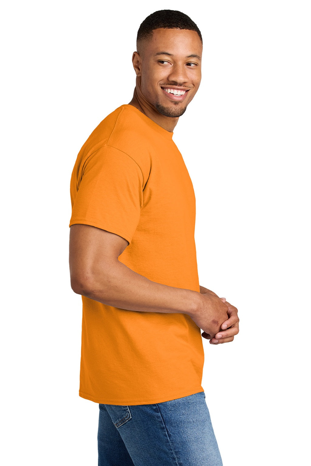 Gildan 8000 Mens DryBlend Moisture Wicking Short Sleeve Crewneck T-Shirt Tennessee Orange Model Side