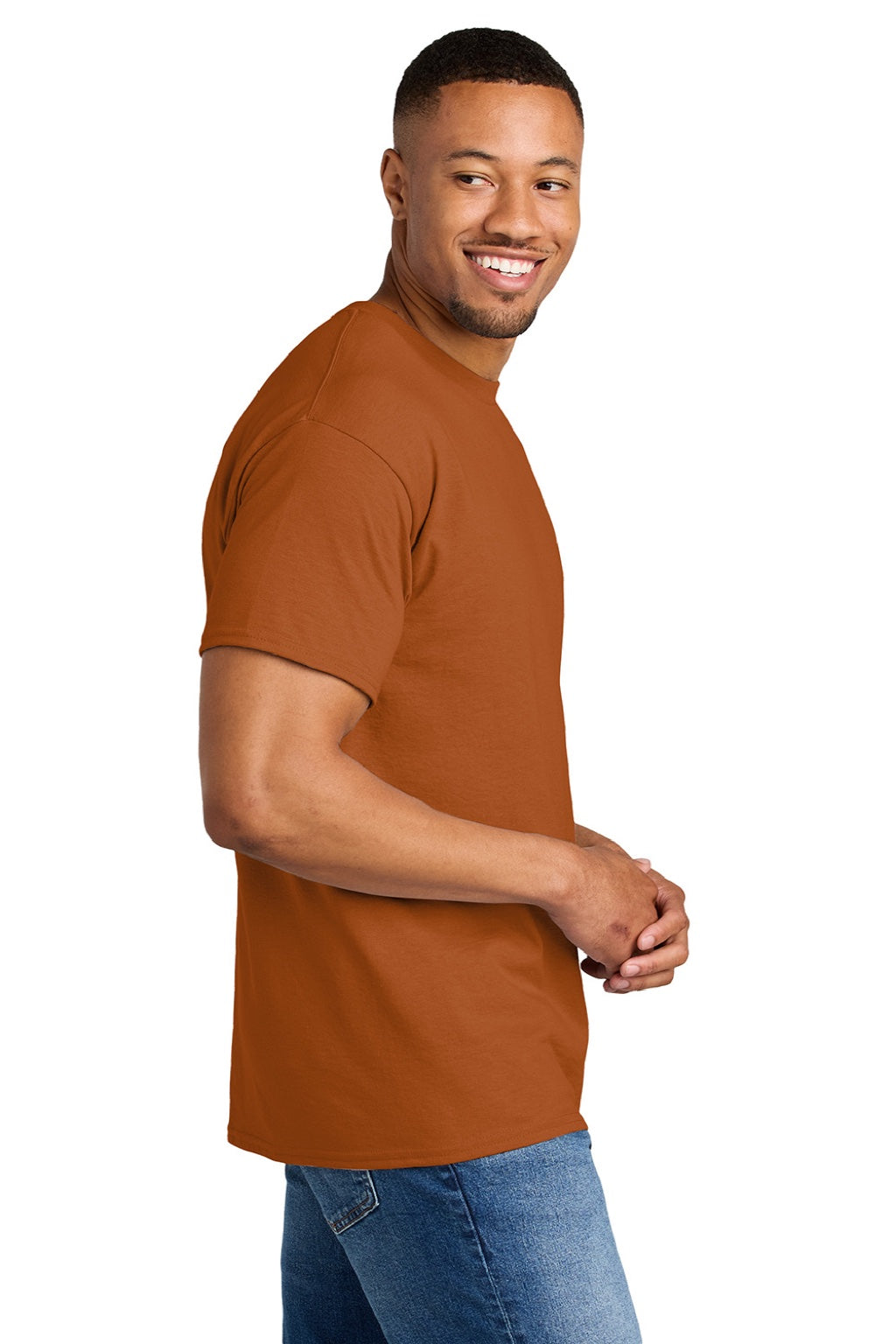 Gildan 8000 Mens DryBlend Moisture Wicking Short Sleeve Crewneck T-Shirt Texas Orange Model Side