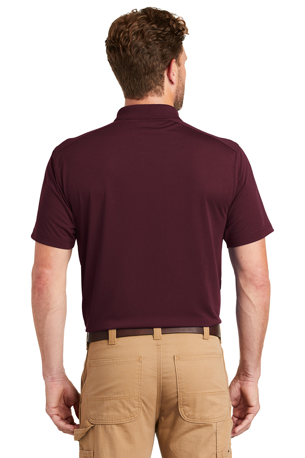 CornerStone CS418/TLCS418 Mens Select Moisture Wicking Short Sleeve Polo Shirt Maroon Model Back