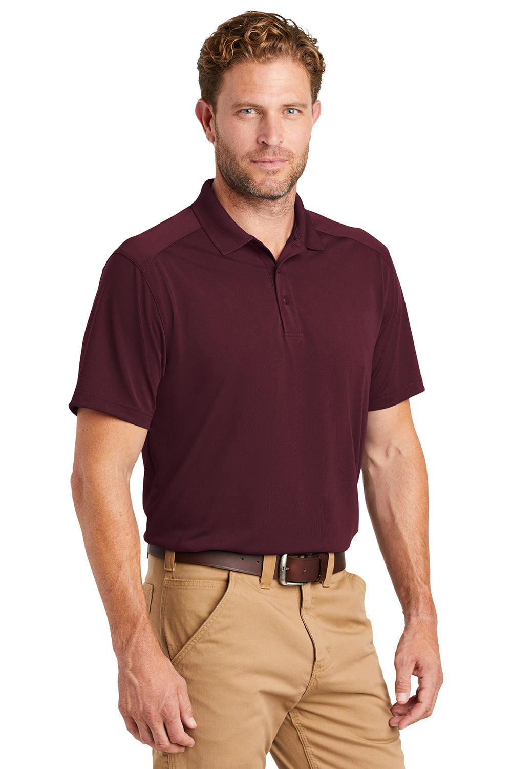CornerStone CS418/TLCS418 Mens Select Moisture Wicking Short Sleeve Polo Shirt Maroon Model 3q