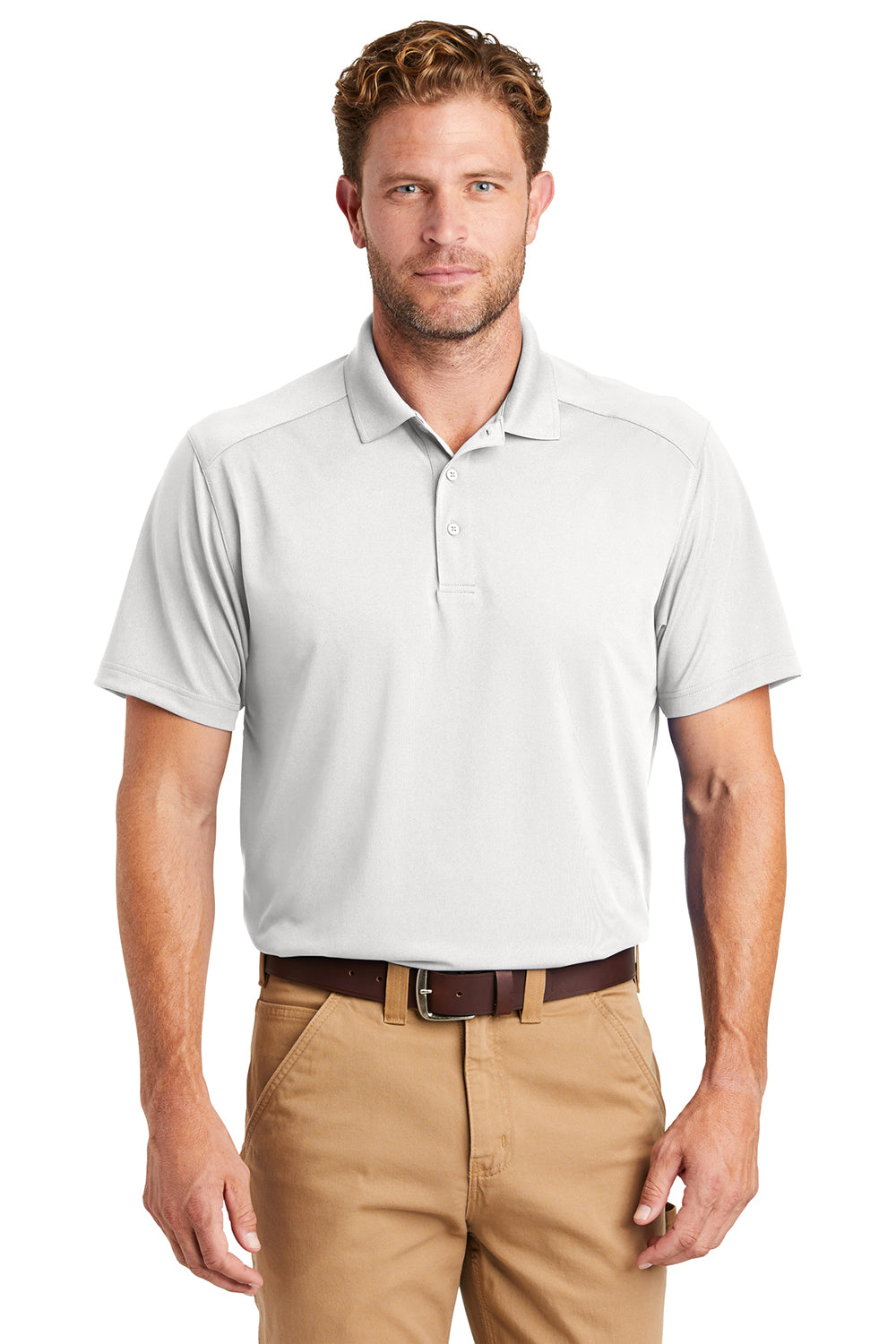 CornerStone CS418/TLCS418 Mens Select Moisture Wicking Short Sleeve Polo Shirt White Model Front