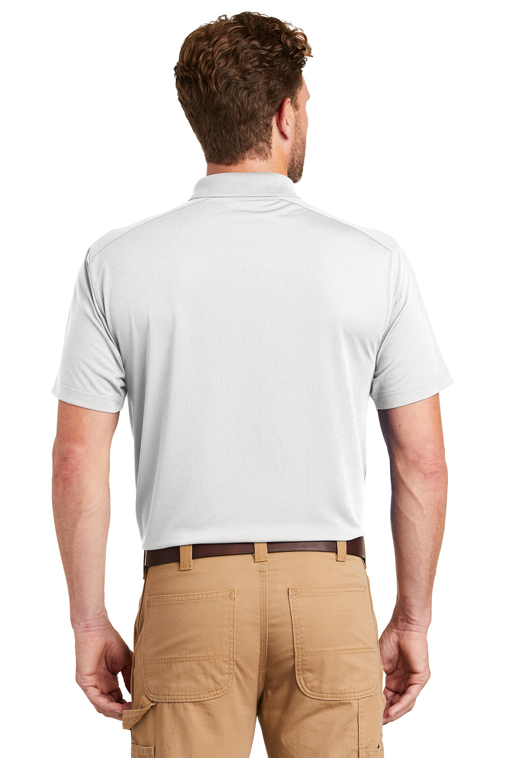 CornerStone CS418/TLCS418 Mens Select Moisture Wicking Short Sleeve Polo Shirt White Model Back