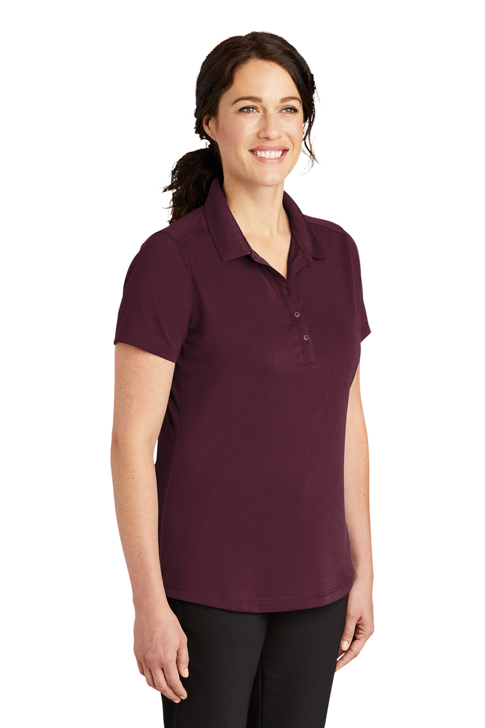 CornerStone CS419 Womens Select Moisture Wicking Short Sleeve Polo Shirt Maroon Model 3q