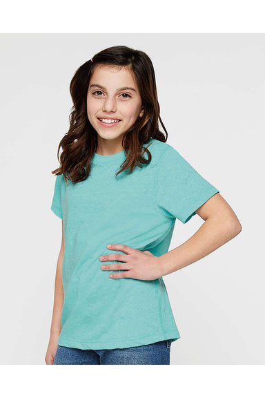 LAT 6191 Youth Harborside Melange Short Sleeve Crewneck T-Shirt Caribbean Blue Model Front