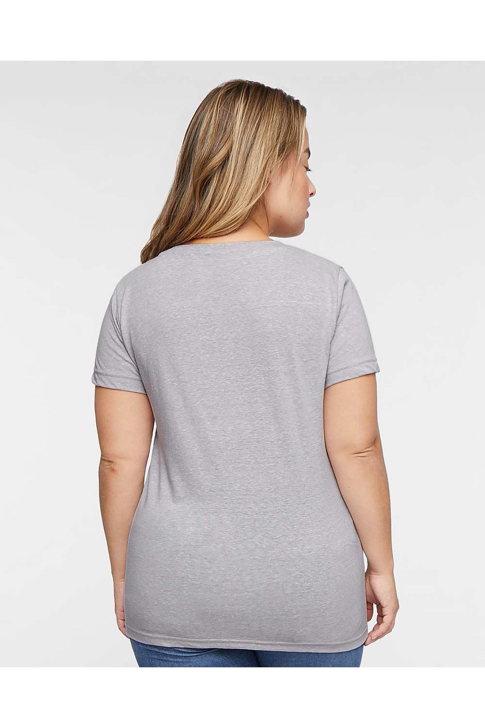 LAT 3591 Womens Harborside Melange Short Sleeve V-Neck T-Shirt Grey Model Back