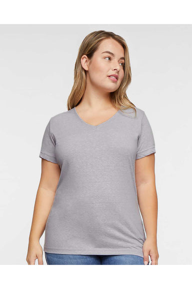 LAT 3591 Womens Harborside Melange Short Sleeve V-Neck T-Shirt Grey Model Front