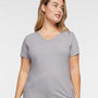 LAT Womens Harborside Melange Short Sleeve V-Neck T-Shirt - Grey - NEW