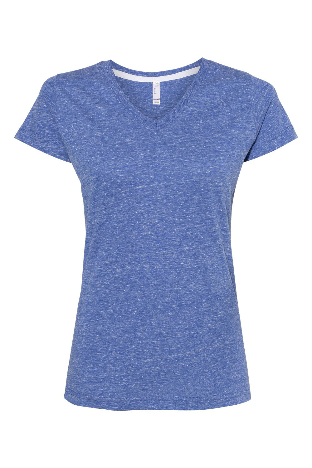 LAT 3591 Womens Harborside Melange Short Sleeve V-Neck T-Shirt Royal Blue Flat Front