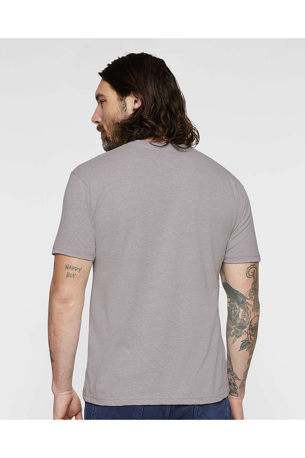 LAT 6991 Mens Harborside Melange Short Sleeve Crewneck T-Shirt Grey Model Back