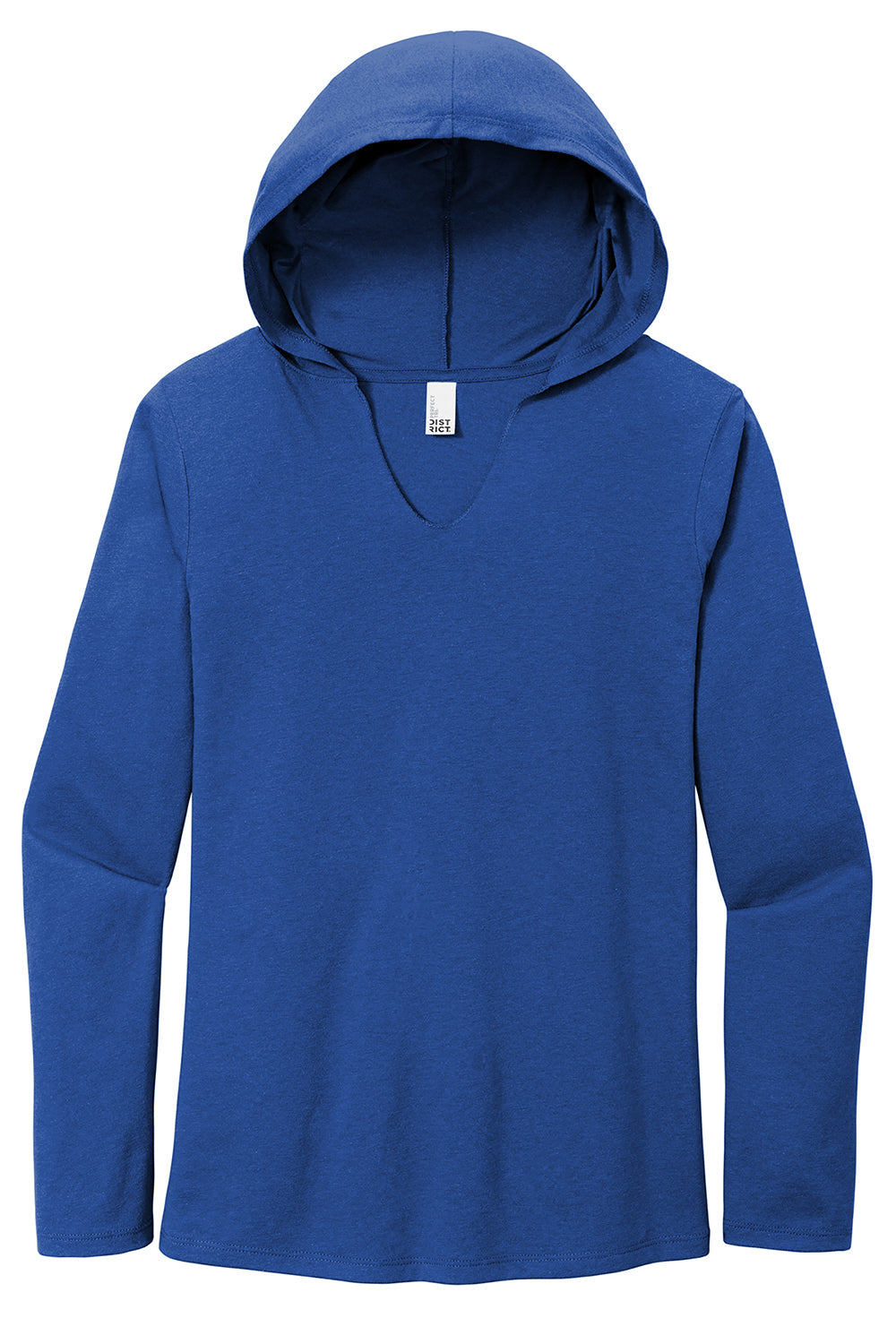District DM139L Womens Perfect Tri Long Sleeve Hooded T-Shirt Hoodie Deep Royal Blue Flat Front