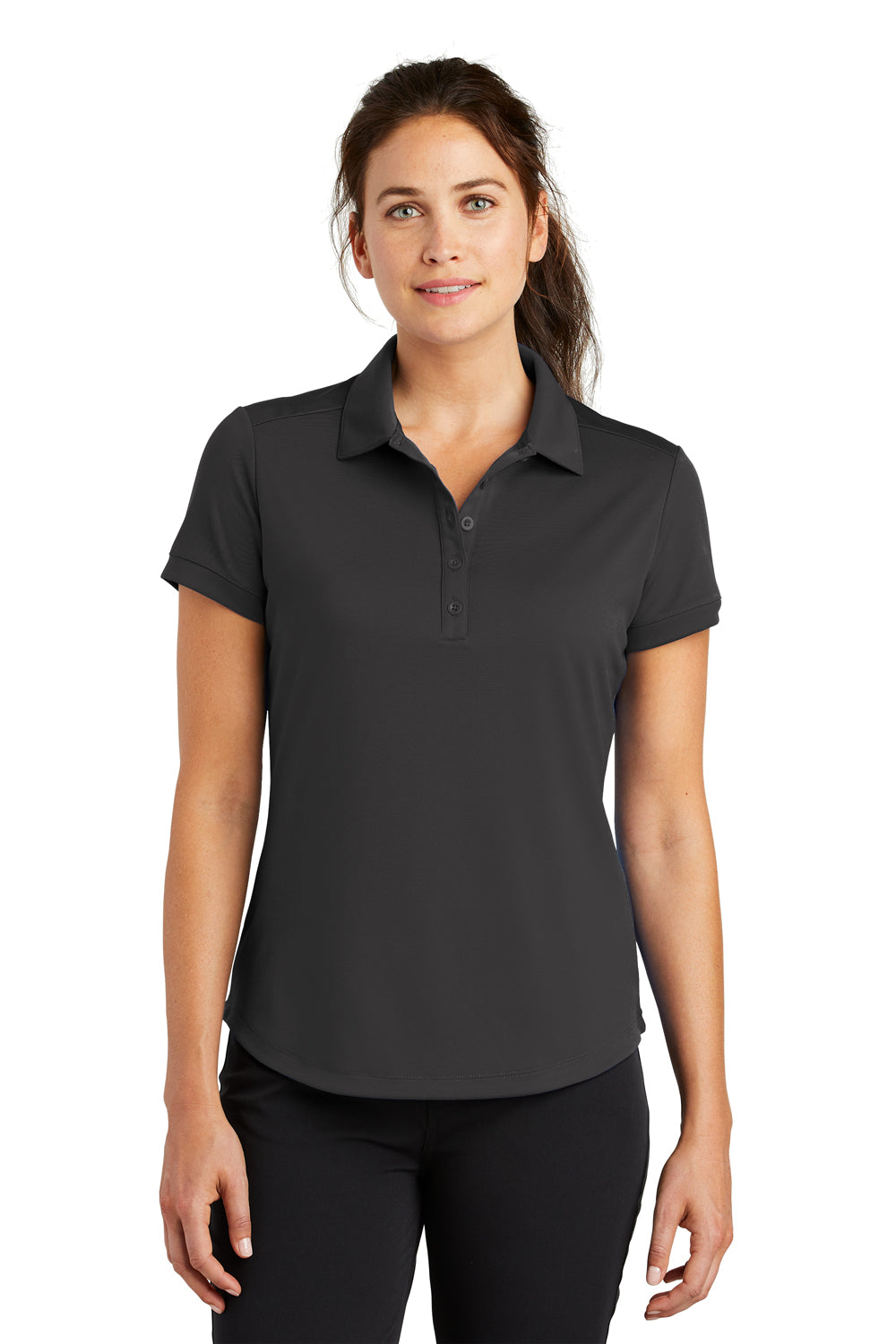 Nike 811807 Womens Players Dri-Fit Moisture Wicking Short Sleeve Polo Shirt Anthracite Grey Model Front